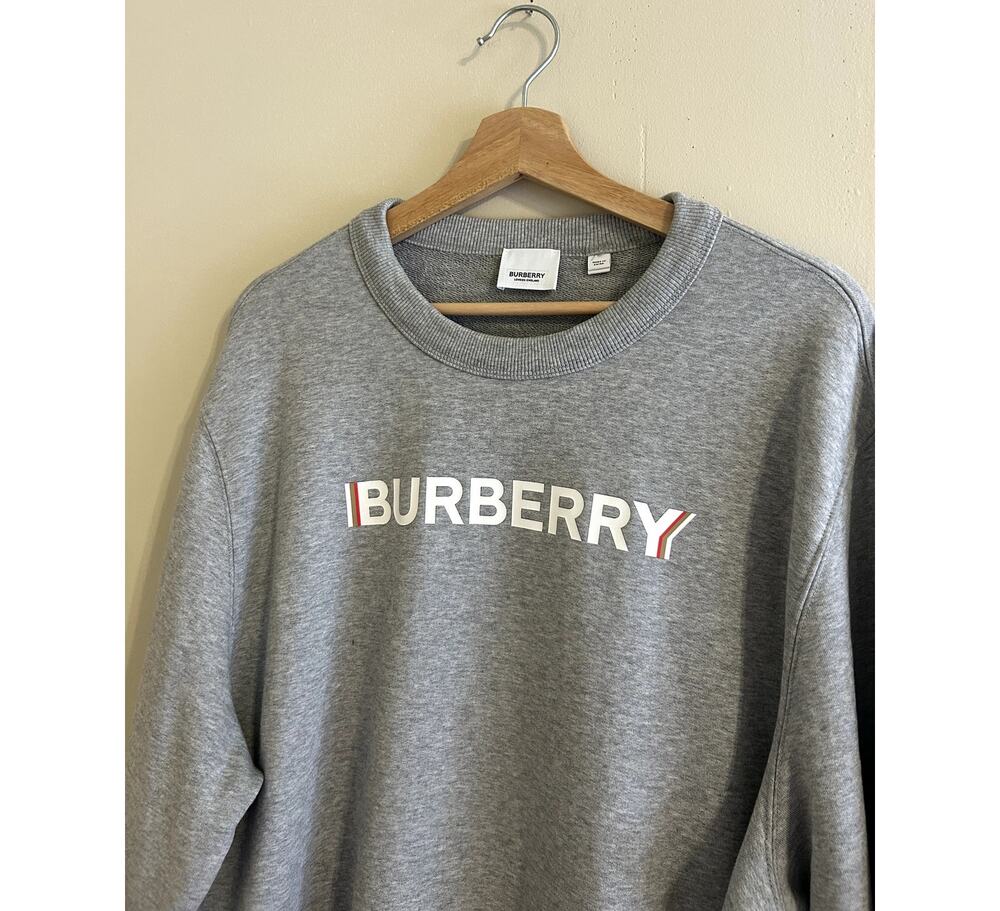 Burberry Pale Grey Logo Spell-out Crewneck Sweatshirt Men's XXL 2XL
